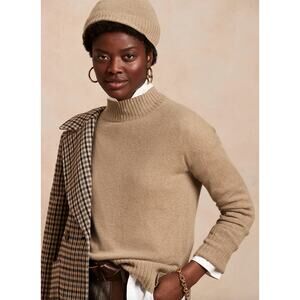 NEW Banana Republic Cashmere Sweater Pullover Mock Neck Camel Tan Womens Small